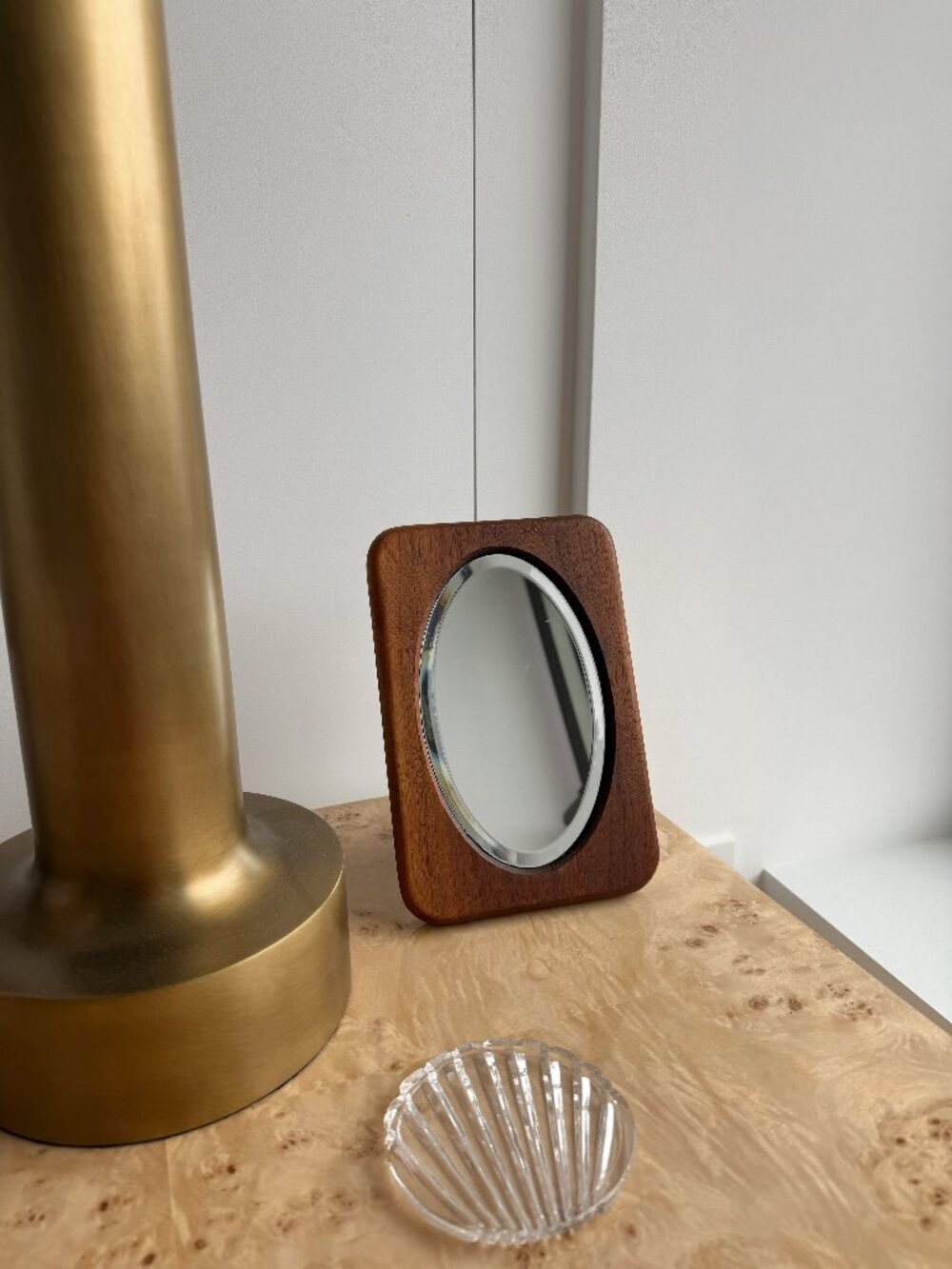 Vintage Scandinavian Teak Wood Table Top Mirror